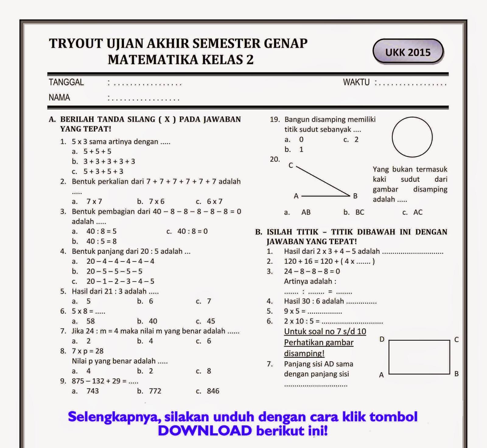 65 Info Contoh Soal Matematika Kelas 2 Sd Semester 1 Pdf Pdf Doc