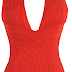 Frankie Essex's Celeb Boutique Vanessa Red Sleeveless Halterneck Deep V Plunge Front Backless Bodycon Bandage Dress With Cross Over Strap Detail To Back