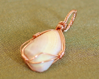 wire wrapped coquina sea shell pendant