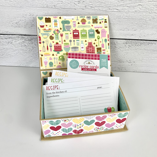 Handmade recipe box with recipe cards inside