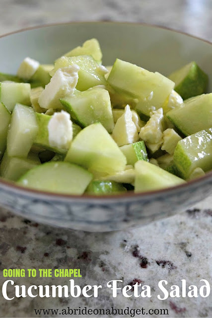 Want a yummy summer salad recipe? Give this Going To The Chapel Cucumber Feta Salad a try! Get the recipe at www.abrideonabudget.com.