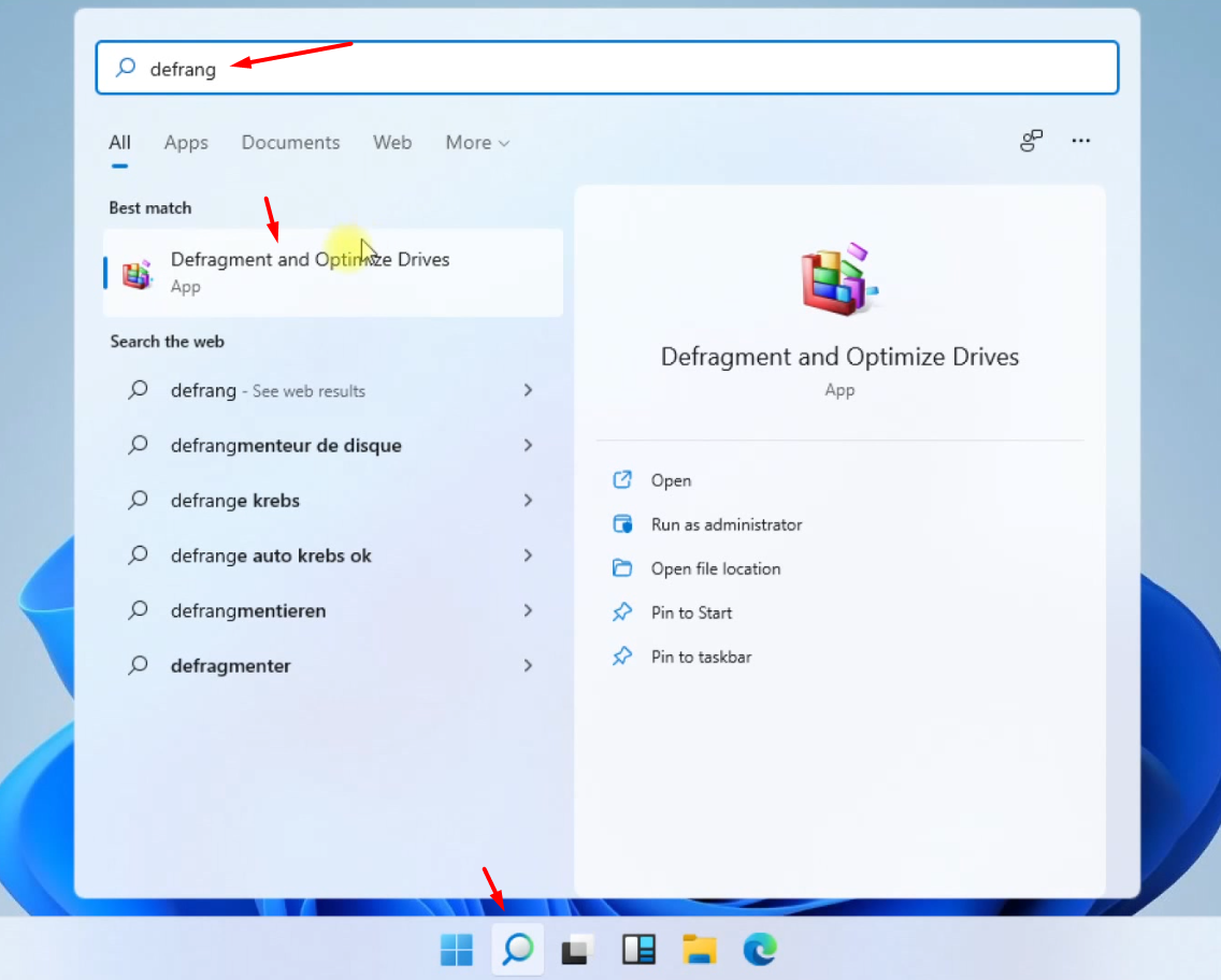 Search for Defragmentation in Windows 11