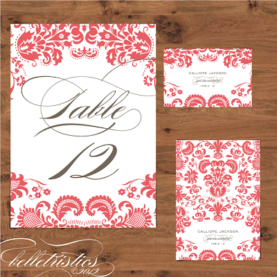 damask coral pink diy printable wedding reception table number escort place card design