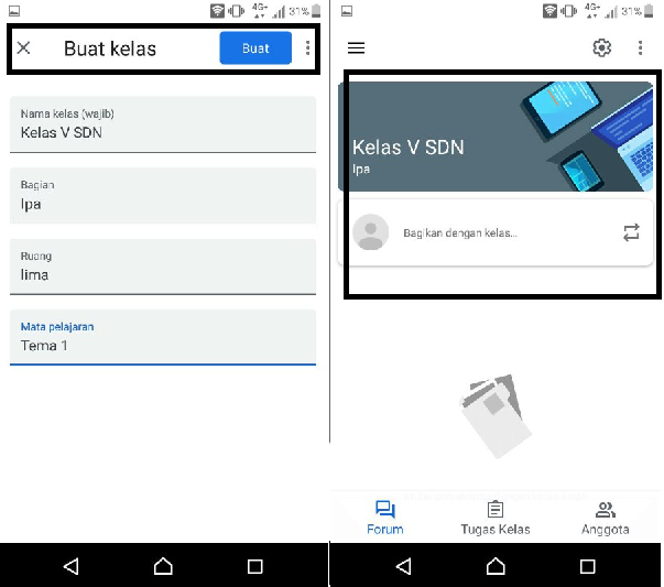 buat kelas di Googleclassroom kelas utama