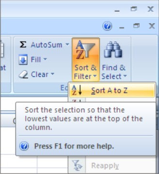 Mengurutkan data berdasarkan abjad pada Microsoft excel dengan menggunakan menu Sort