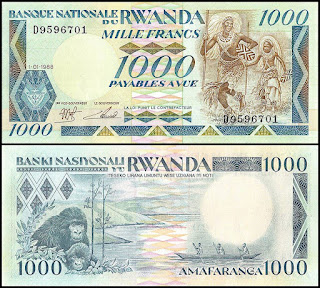 R8 RWANDA 1000 FRANCS UNC 1988 (P-21a) 