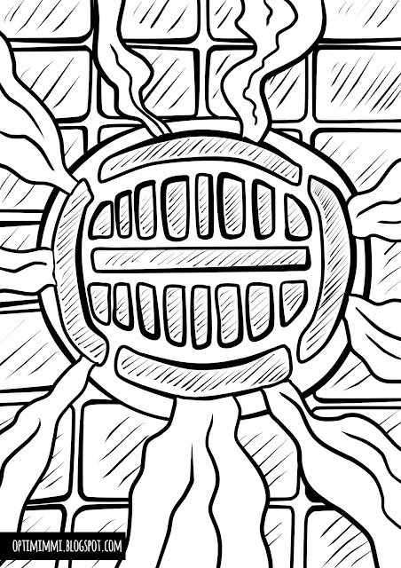 A coloring page of a drain, for Inktober 2018 challenge / Värityskuva viemäristä Inktober 2018 -haastetta varten