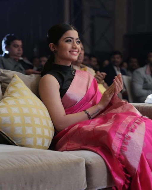 Rashmika Mandanna looking radiant in a pink saree