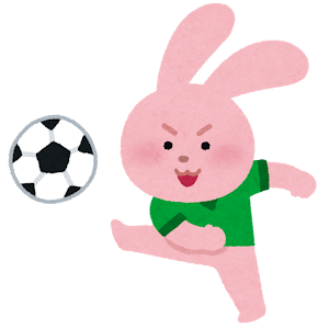 サッカーをやる動物のキャラクター（ウサギ）