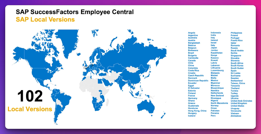 World Map of Local Versions of SAP SuccessFactors