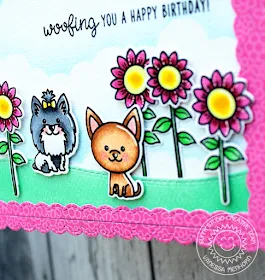 Sunny Studio Stamps: Puppy Dog Kisses Fancy Frames Dies Woodland Borders Dies Happy Birthday Card by Vanessa Menhorn