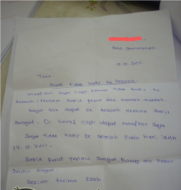 Surat Rasmi Tidak Hadir Ke Sekolah Kerana Demam Tanpa 