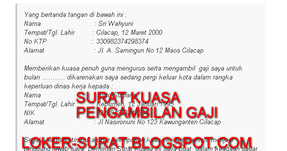 Contoh Surat Kuasa Pengambilan Uang Gaji Yang Terlengkap