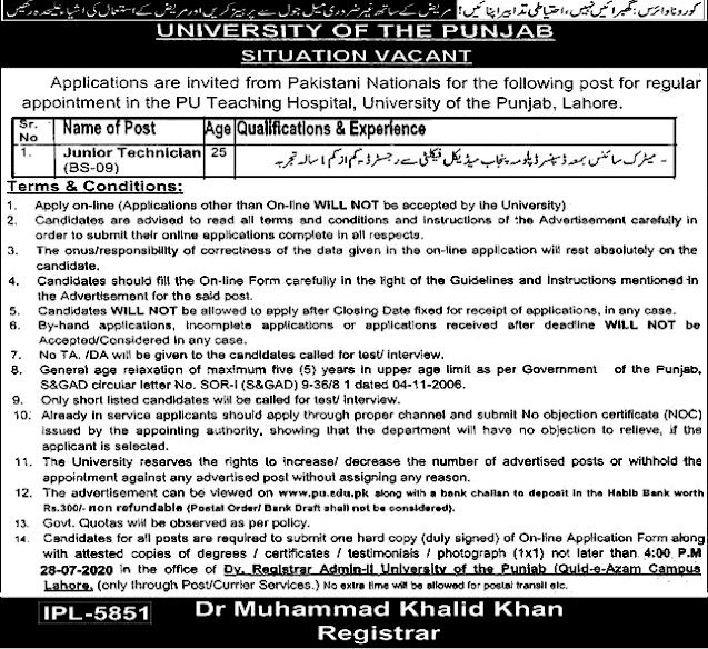 Punjab University Latest Jobs 2020
