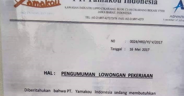 Lowongan Kerja PT. Yamakou Indonesia
