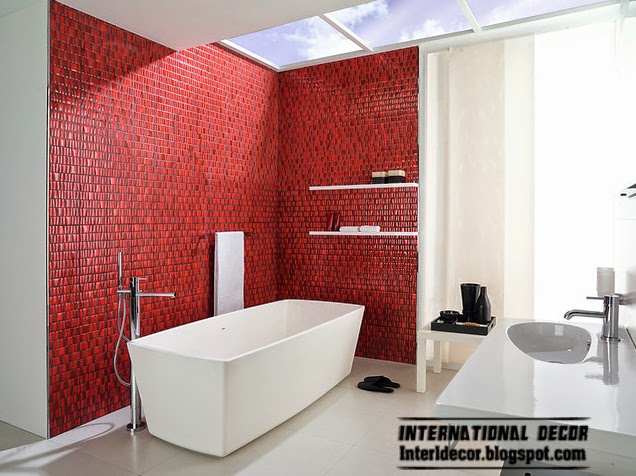 decorate with red, red mosaic tiles for bathroom