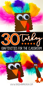 Easy DIY turkey crafts for your classroom, including FREE turkey activities, turkey headband, pattern block turkey, handprint turkey and many more Thanksgiving crafts and activities for kids!  You won’t want to miss the adorable popsicle stick turkey!