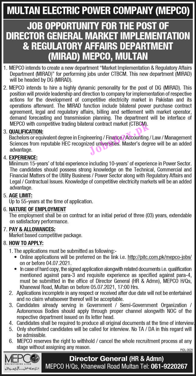 Multan Electric Power Company MEPCO May Want To Hair You-MEPCO Jobs 2021 – Apply Online