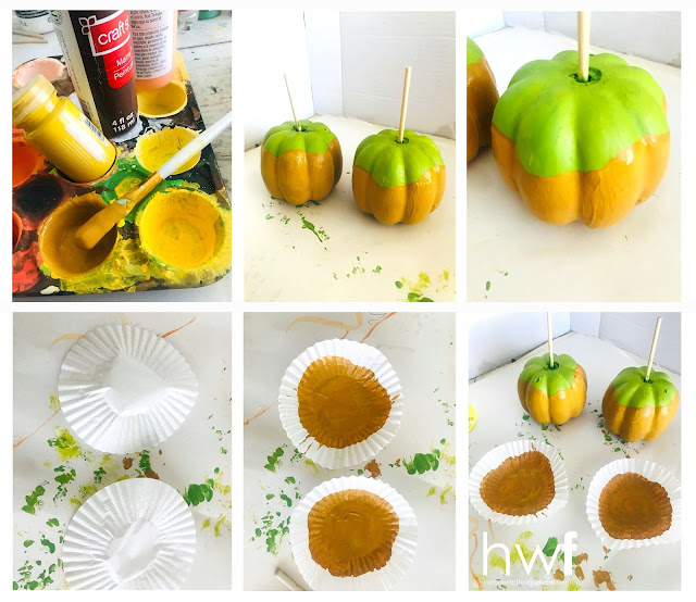 fall,pumpkins,foofoo Faux Food,painting,tutorial,dollar store crafts,just for fun,DIY,diy decorating,decorating,seasonal,home decor,faux caramel apple pumpkins,fake food.