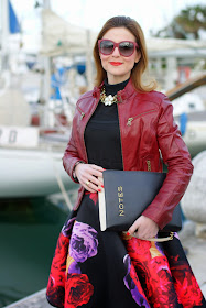 Romwe dark roses skater skirt, Moschino notes bag, Fashion and Cookies, fashion blogger