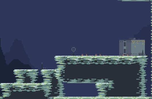 Detailed screenshot of Risk of Rain with a crate standing on top a cliff