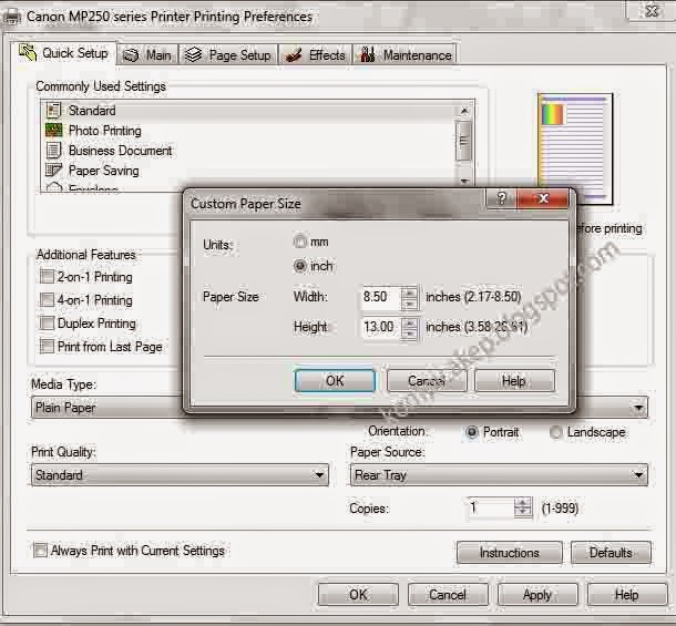 Tutorial Cara merubah Ukuran Kertas F4 atau Folio (Costum 