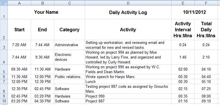 Dave's tech docs: Creating daily activity logs through MS 