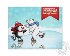 Sunny Studio Stamps: Playful Polar Bears & Snow Kissed Penguin Ice Skating Christmas Card by Mendi Yoshikawa