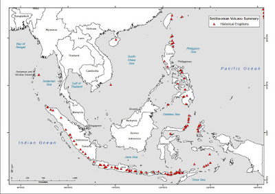 Map of Volcanoes of South  Asia