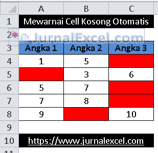 Cara Mewarnai cell Kosong di Excel - JurnalExcel.com