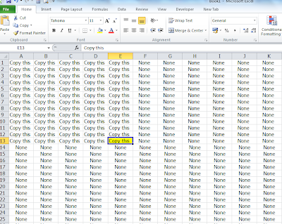 How to select or copy data entered between range of the particular cells and uppermost cell(A1) in the speadsheet