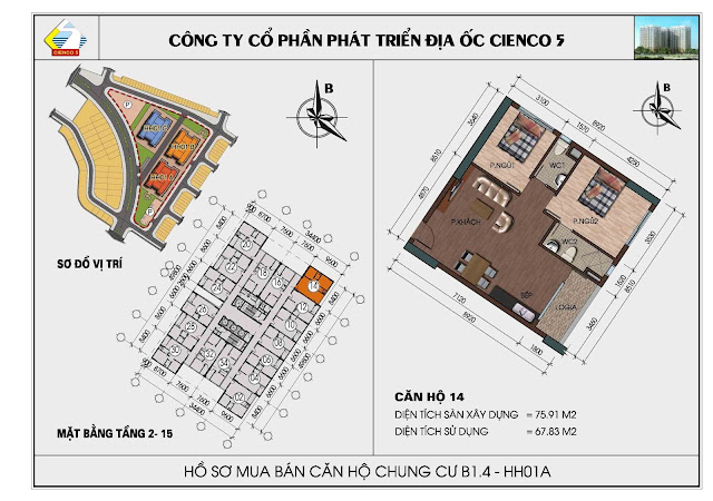 Mặt bằng Căn hộ 14 chung cư b1.4 hh01a thanh hà