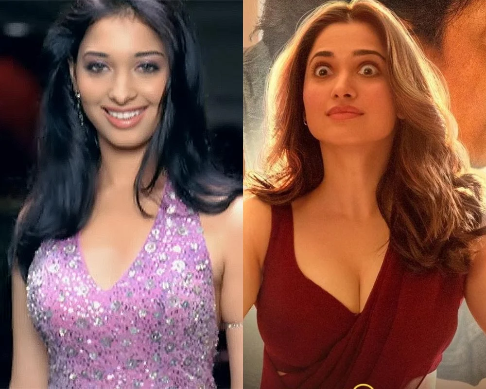tamannaah then now actress transformation saree cleavage