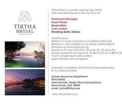 Bali Jobs in Tirtha Bridal