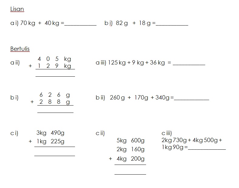 Latihan - Jisim (2)  MATEMATIK KSSR TAHUN 3