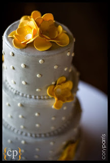 White wedding cake with yellow flowers - Sharon's wedding cakes