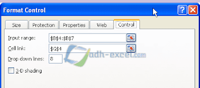 Setting format control untuk Combo Box Excel