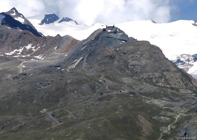 Zoomed in view of Gornergrat across the Gorner Glacier valley.