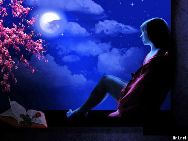 ảnh cô gái xinh đẹp buồn nhìn ngắm trăng trong đêm