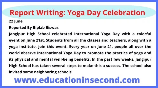 Report Writing On Yoga Day Celebration In School