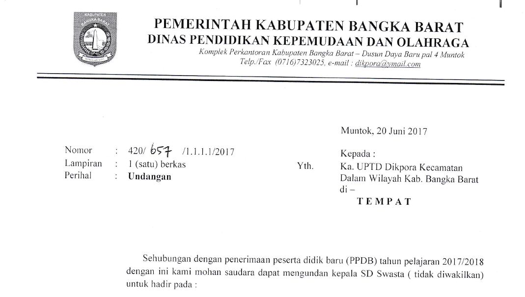 DINAS PENDIDIKAN KEPEMUDAAN DAN OLAHRAGA: Undangan untuk 