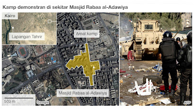 Peta Konsentrasi Demonstran di Masjid Rabaa Al Adawiya