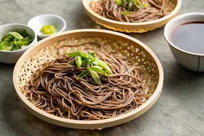 Soba is Japanese noodles made from wheat flour It's like spaghetti. If you finish eating Soba , don't forget to ask for Soba boiled water (soba-yu) the water will be mixed with the remaining sauce in the bowl and drunk as soup, it contains many nutrients and is good for health.