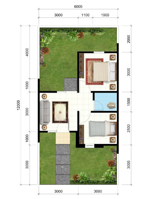  Rumah  tipe 40 dengan 2 kamar tidur dan satu ruang  tamu  