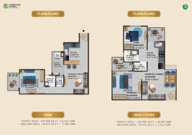 Signature Global 88A Gurgaon 1BHK Floor Plans