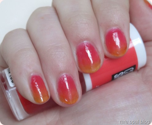 Maybelline Color Show Jelly Tints Ombre Nail Art. Sunset looking nail look using Edgy Tangy and Grapefruity