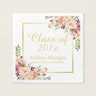  Class of 2019 Graduation Elegant Gold Chic Floral Napkin