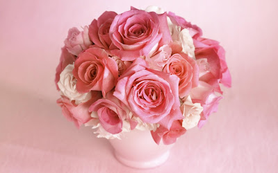 Pink Roses Bouquet in Pink Mud Vase HD Wallpaper