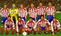 CLUB ATLÉTICO DE MADRID - Madrid, España - Temporada 1996-97 - López, Molina, Vizcaíno, Santi, Kiko y Caminero; Simeone, Esnáider, Pantic, Solozábal y Aguilera - 5º en la Liga de 1ª División, con Radomir Antic de entrenador