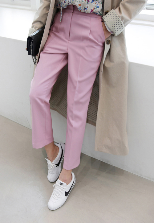 Semi-Elastic Waist Straight Leg Pants